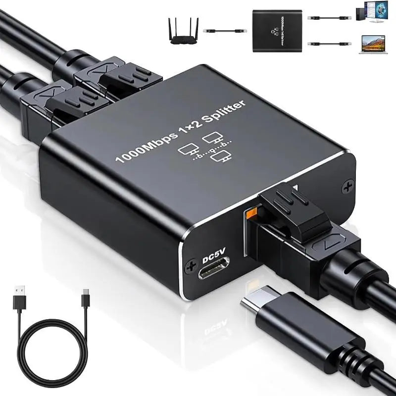 RJ45 Gigabit Ethernet Splitter 1 to 2 – 1000Mbps Network Switch Ethernet Network Switch Babs