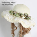 Lolita Straw Sun Hat Lace Ruffle Hydrangea Floral Beach Visor Straw Sun Hat Babs green