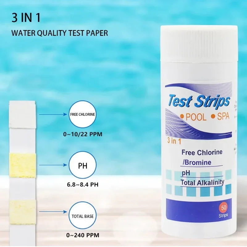Pool & Spa Water Test Strips 50PCS – pH, Chlorine & Hardness Pool Water Test Strips Babs 3 in 1