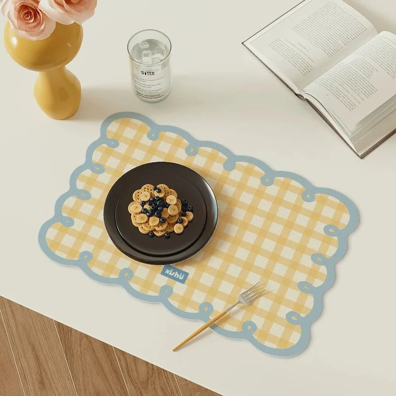 Checkered Frill Edge Diatom Mud Placemat | Kitchen Table Decor Dining Placemat Babs G 30x40cm 12x16 inch rectangle