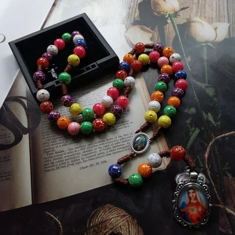 Catholic Rosary Chaplet Colorful Prayer Bead Y-Necklace Gift Religious Pendant Necklace Babs