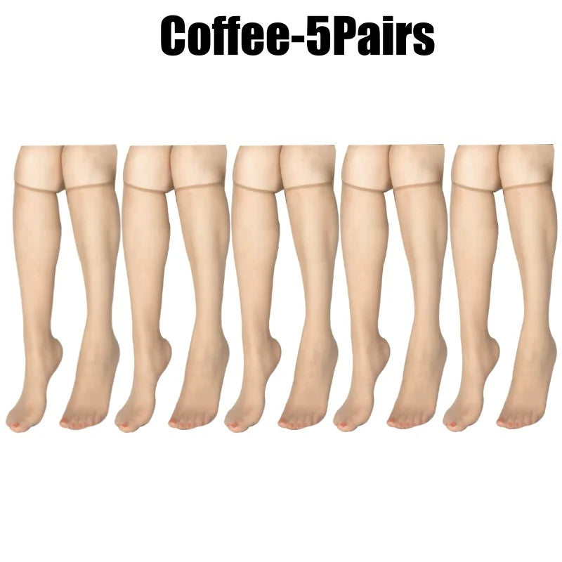 Women's Ultra-Thin Seamless Sheer Stockings | Korean Style Sheer Stockings Babs Coffee-5Pairs One Size