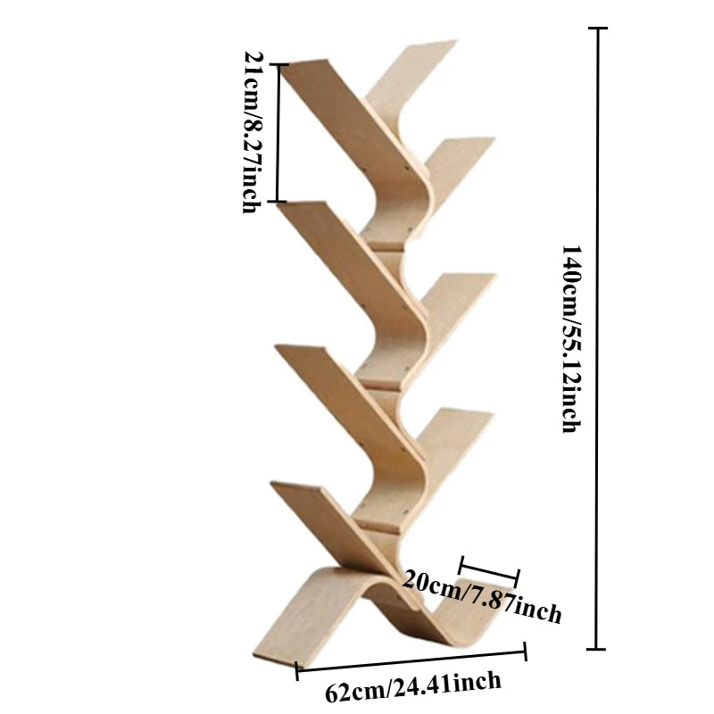 Nordic 8-Tier Birch Wood Corner Bookshelf | Minimalist Wooden Bookcase Babs Log Color 8