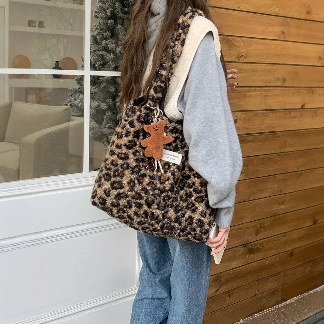 Women's Large Leopard Print Tote Shoulder Bag – Foldable Leopard Print Tote Bag Babs
