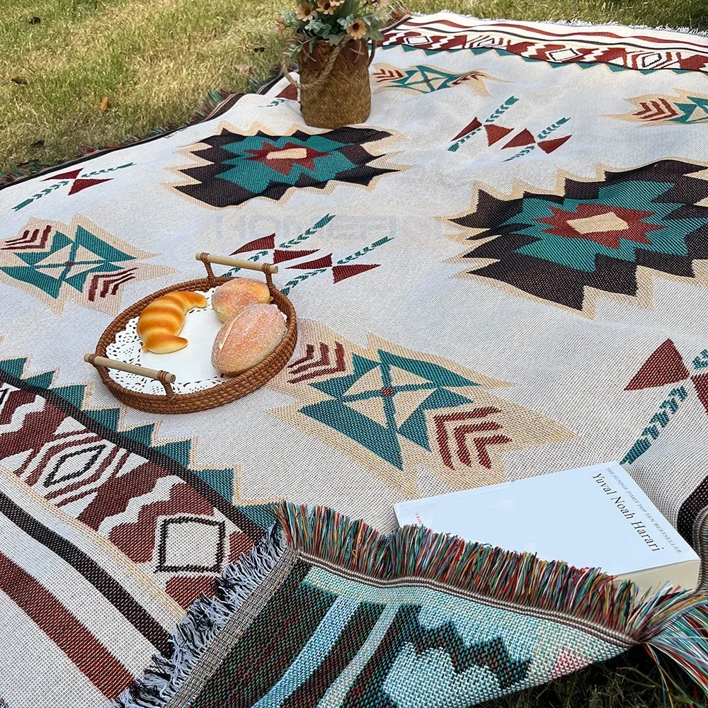 Aztec Boho Throw Blanket with Fringe – Southwestern Geometric Boho Throw Blanket Babs