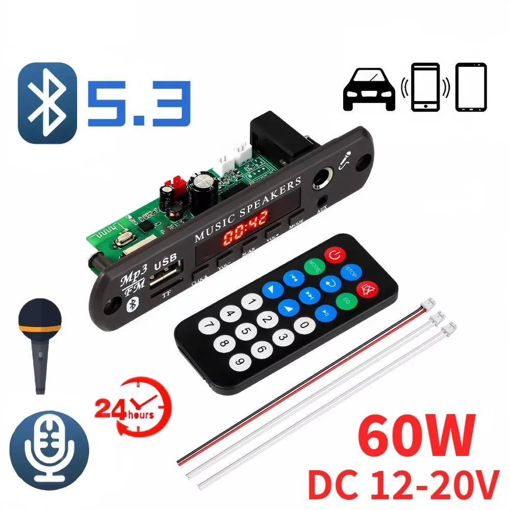 Bluetooth MP3 Decoder Board Amplifier – USB TF FM Car Audio DIY Bluetooth Amplifier Board Babs 60W