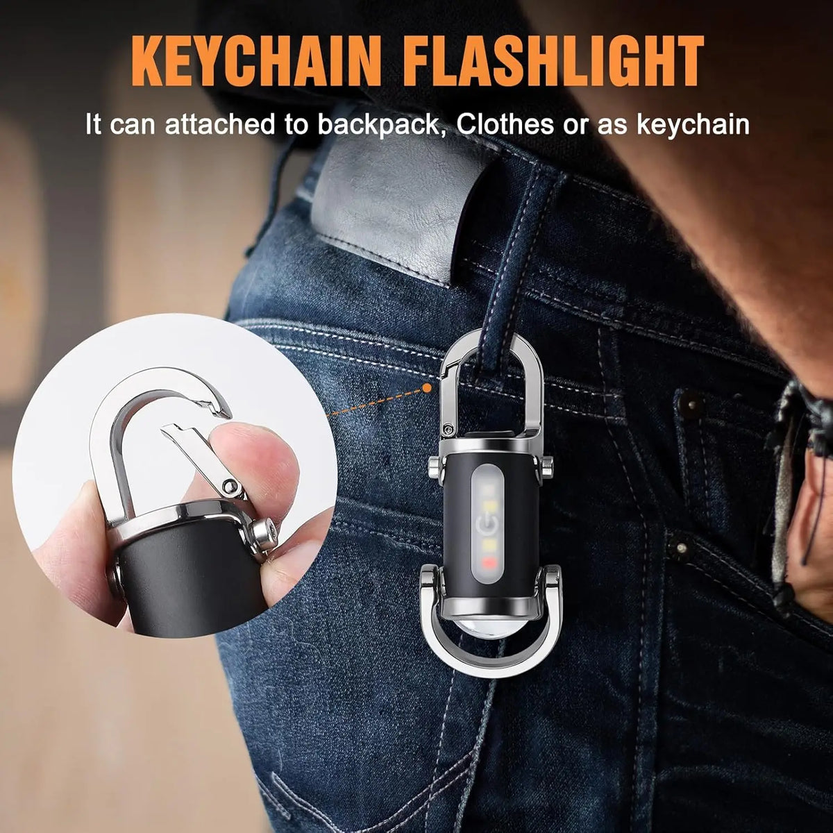 Rechargeable COB Keychain Flashlight 7 Modes – Emergency Work Light Keychain Flashlight Babs