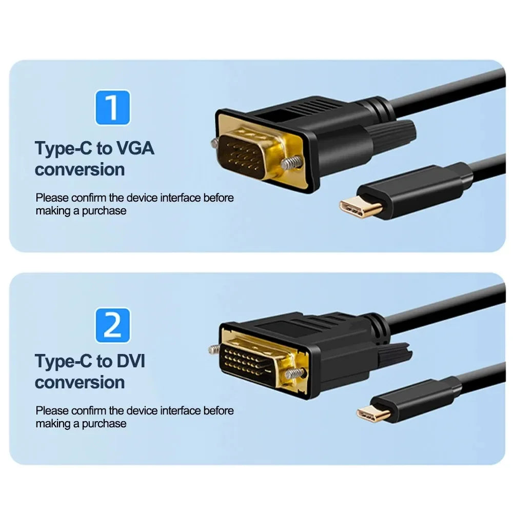 USB-C to VGA & DVI Adapter Cable – 1080P HD Converter Video Adapter Cable Babs