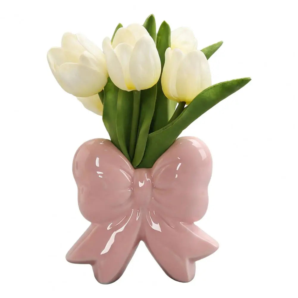 Ceramic Bow Flower Vase – Modern Bowknot Home Décor Decorative Ceramic Vase Babs Pink