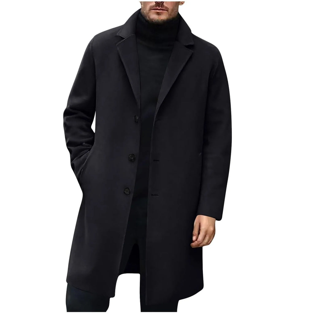 Men's Wool Blend Trench Coat – Single Breasted Overcoat Wool Blend Overcoat Babs