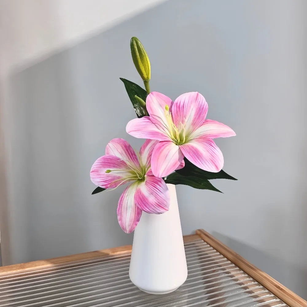 Real Touch Artificial Lily Flowers 3 Heads – Faux Flora Home Decor Artificial Flowers Babs