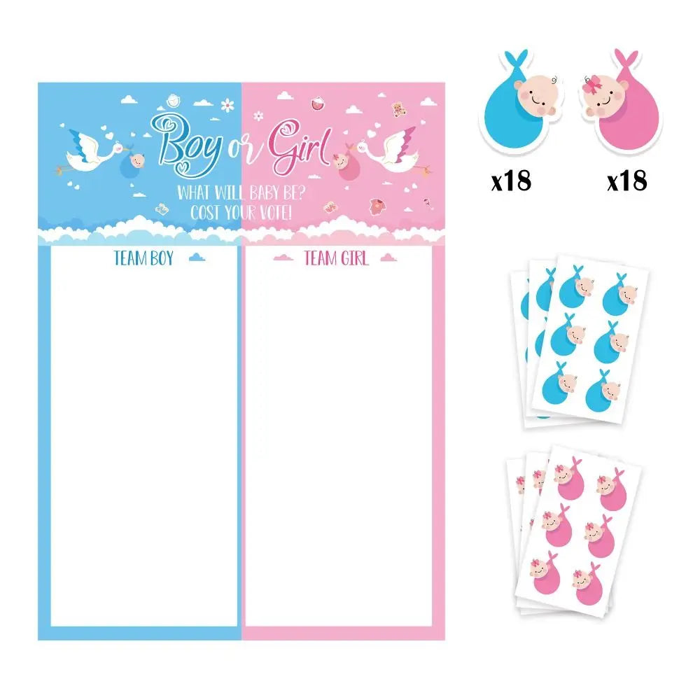 Gender Reveal Voting Game Poster Board with Stickers – He or She Party Game Poster Babs White-B