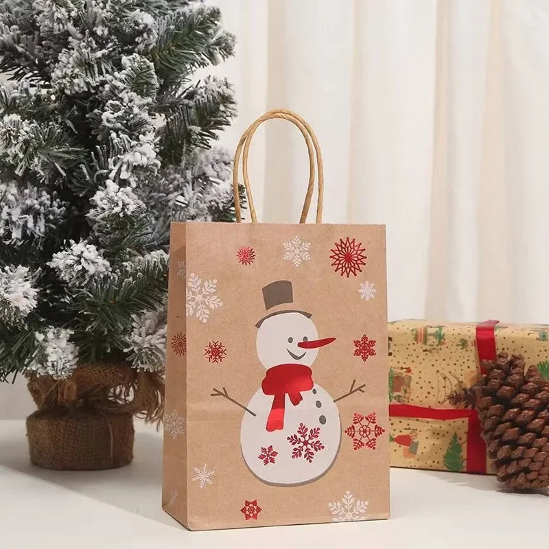 Christmas Kraft Paper Gift Bags – Festive Xmas Packing Bags Christmas Gift Bags Babs Christmas snowman 1 21x15x8cm 5pcs