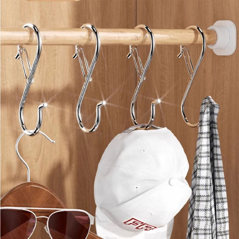 Heavy Duty Metal S Hooks with Safety Buckle – 5 or 10 Pack S Hooks Organizer Babs