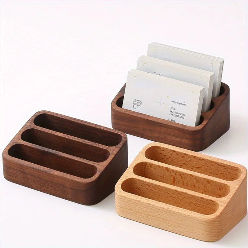 Wood Desktop Business Card Holder & Organizer Stand | Office Business Card Holder Babs