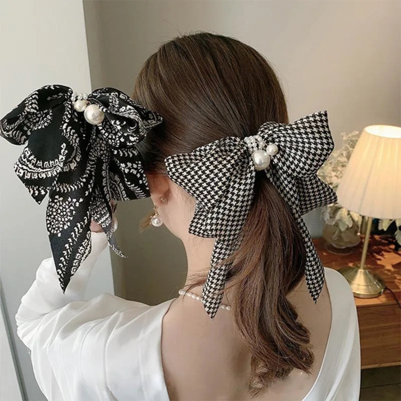 Women's Big Bow Hair Clip Faux Pearl Barrette – Vintage Style Hair Barrette Clip Babs