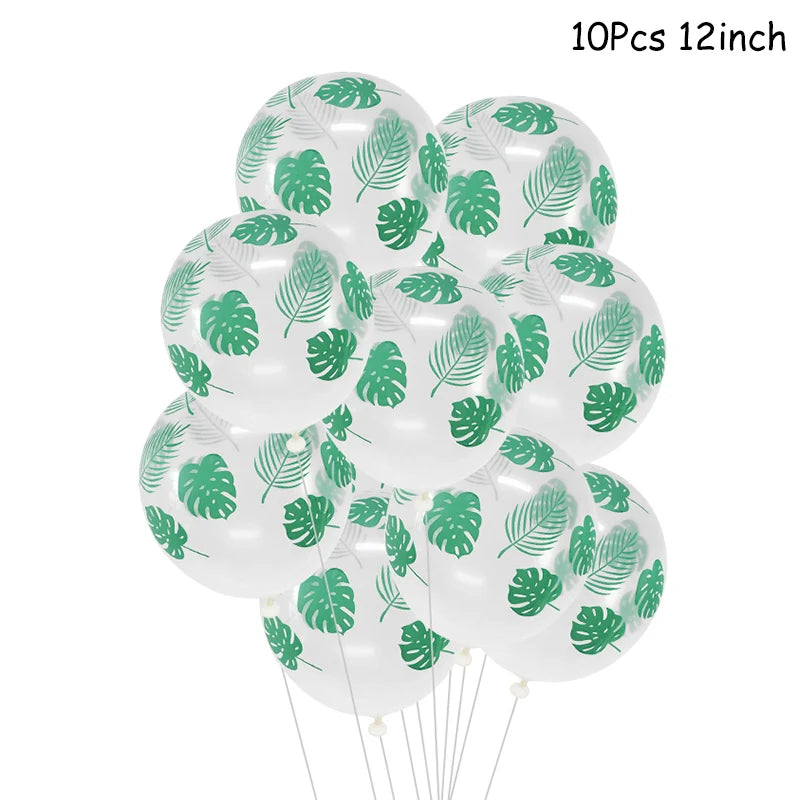 Jungle Safari Party Balloons – Green Latex & Foil Palm Leaf Set Party Balloon Set Babs 10pcs A as picture