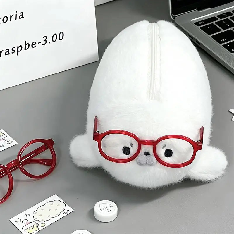 Cute Seal Plush Pencil Case – Large Capacity Stationery Bag Plush Pencil Case Babs