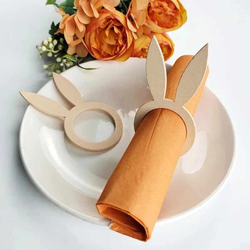 10-Pack Easter Rabbit Ear Wooden Napkin Ring Holders Napkin Ring Holders Babs