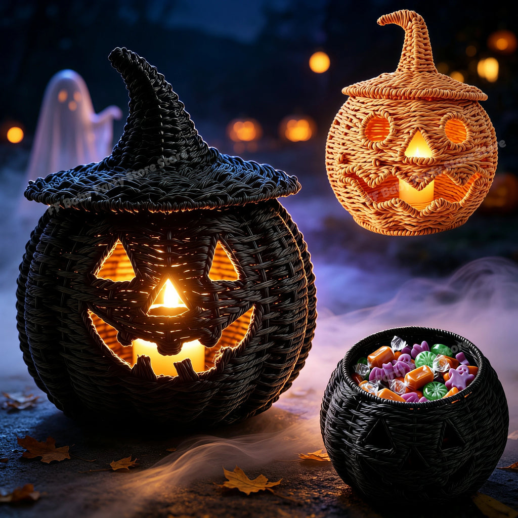 Wicker Pumpkin Lantern Witch Hat Storage Box Halloween Decor Halloween Décor Ornament Babs