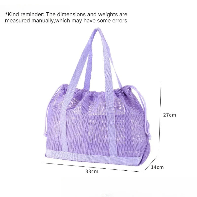 Mesh Beach Bag Drawstring Tote – Foldable Travel Storage Bag Mesh Tote Bag Babs Light purple