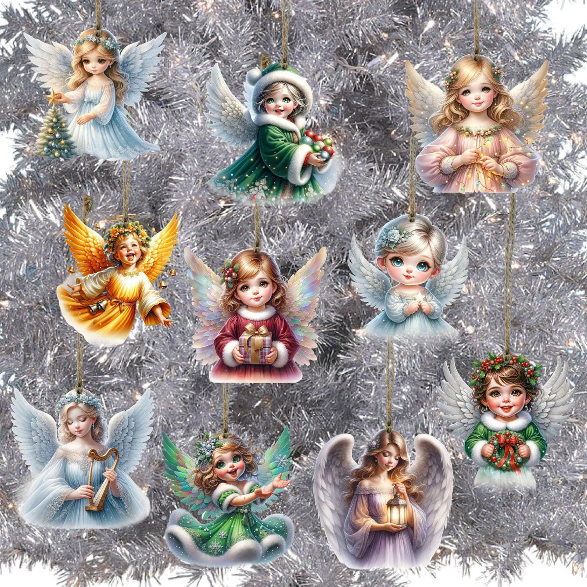 10PCS Handmade Wooden Christmas Angel Ornaments with Rope Christmas Tree Ornament Babs