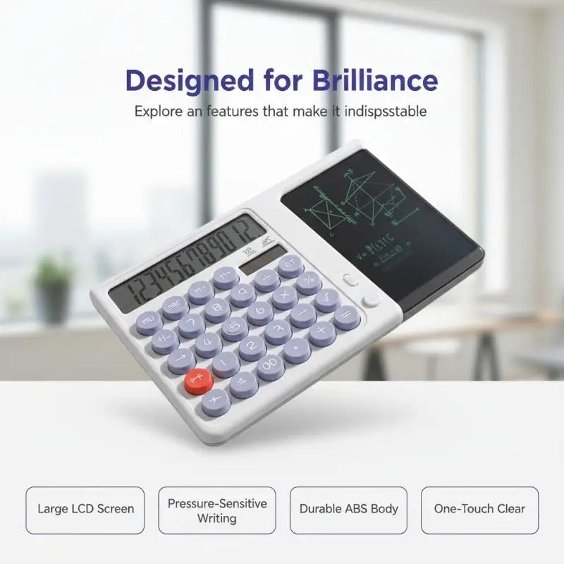 HUXUAN 2-in-1 Calculator & LCD Writing Pad – 12-Digit Screen Calculator with Writing Pad Babs