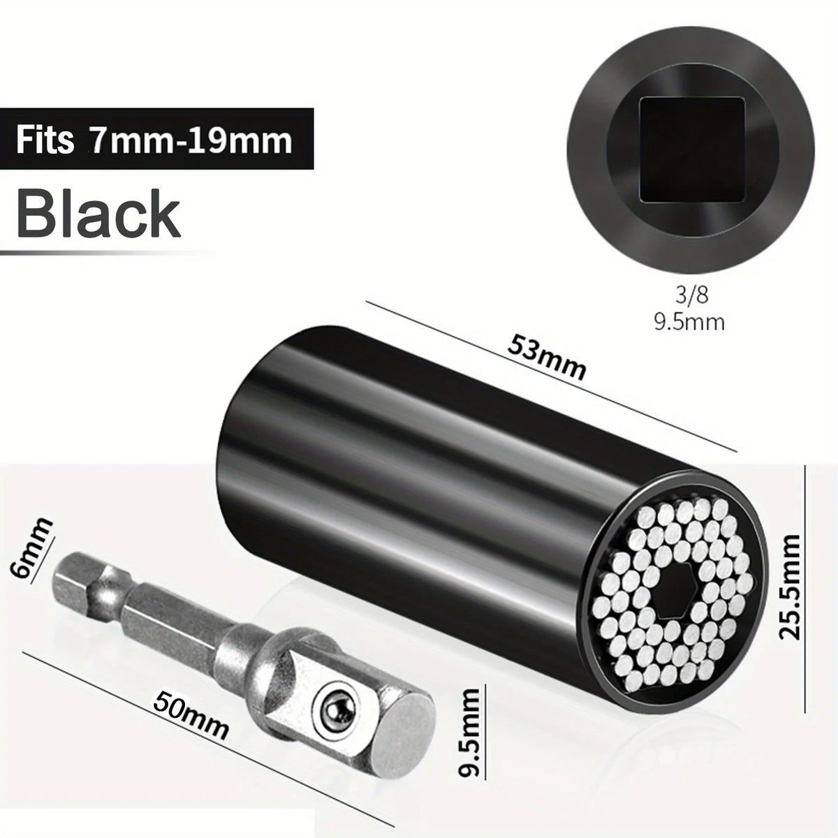 Universal Socket Wrench Set 7–19mm | 3/8" Impact Adapter Socket Wrench Set Babs black