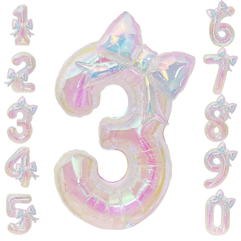 40" Colorful Number Foil Balloons with Bow | Birthday Party Decor Foil Number Balloon Babs