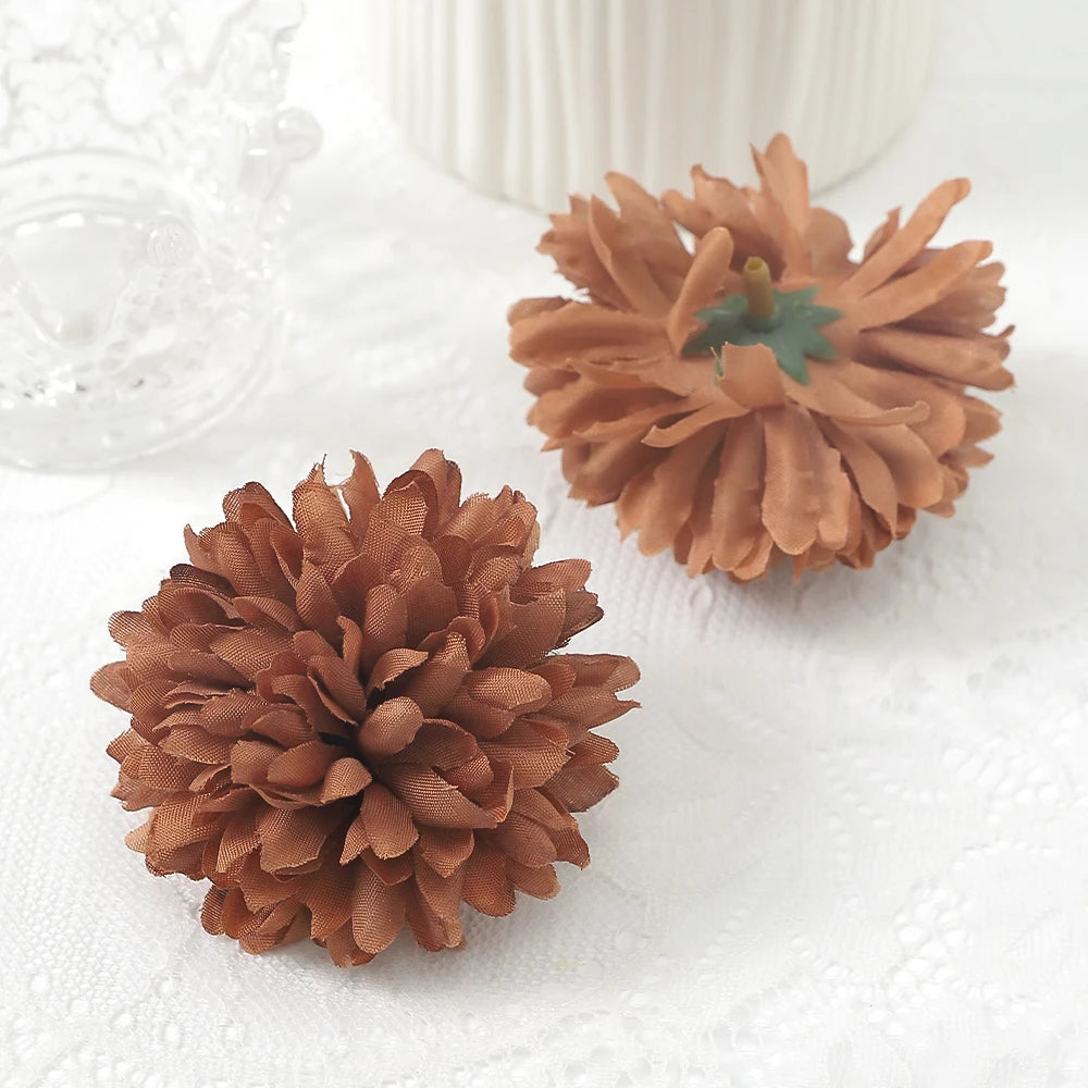 10 Pcs Orange Silk Chrysanthemum Artificial Flower Heads Decor