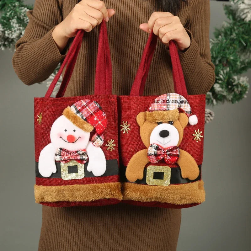 Christmas Linen Gift Bag | Santa, Snowman, Elk & Bear Designs Christmas Gift Bag Babs