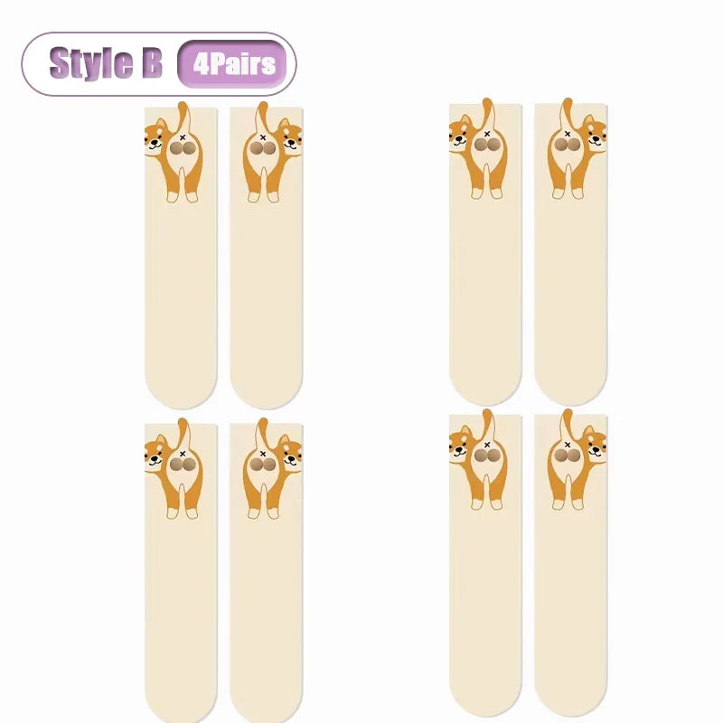 3D Dog Egg Novelty Crew Socks – Fun Couples Mid-Calf Novelty Crew Socks Babs Style B-4Pairs 35-39