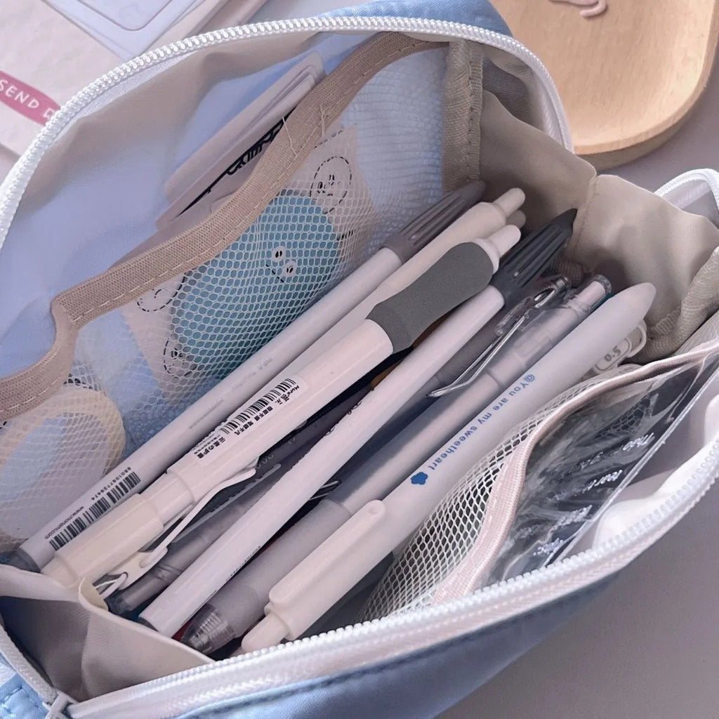 Pillow-Shaped Pencil Case | INS Style Multi-Layer Stationery Bag Pencil Case Babs Blue