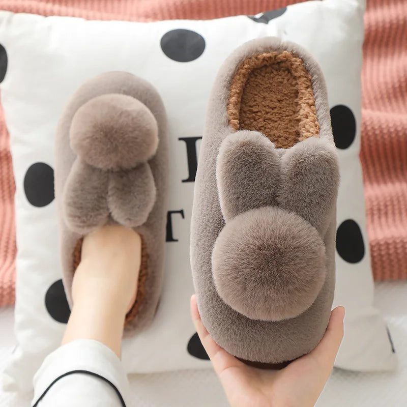 Women's Plush Bunny Ear Slippers – Cozy Non-Slip Indoor Shoes Plush House Slippers Babs 40-41 Coffee