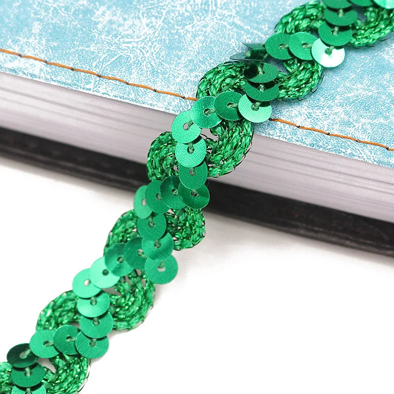 5M Laser Glitter Sequin Trim 1.5cm Flat Paillettes for Sewing Sequin Sewing Trim Babs dark green