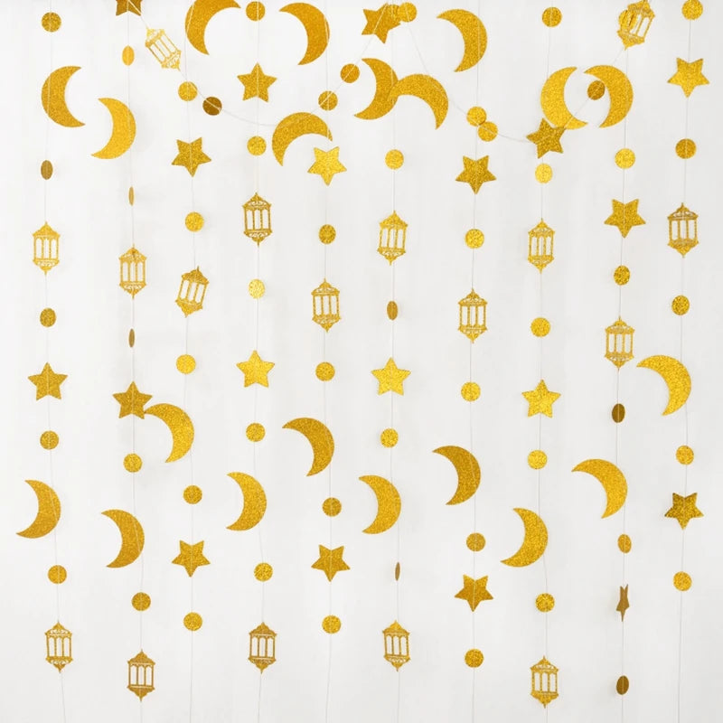 Star Moon Paper Banner Garland – Eid Mubarak Ramadan Decor Party Banner Garland Babs A