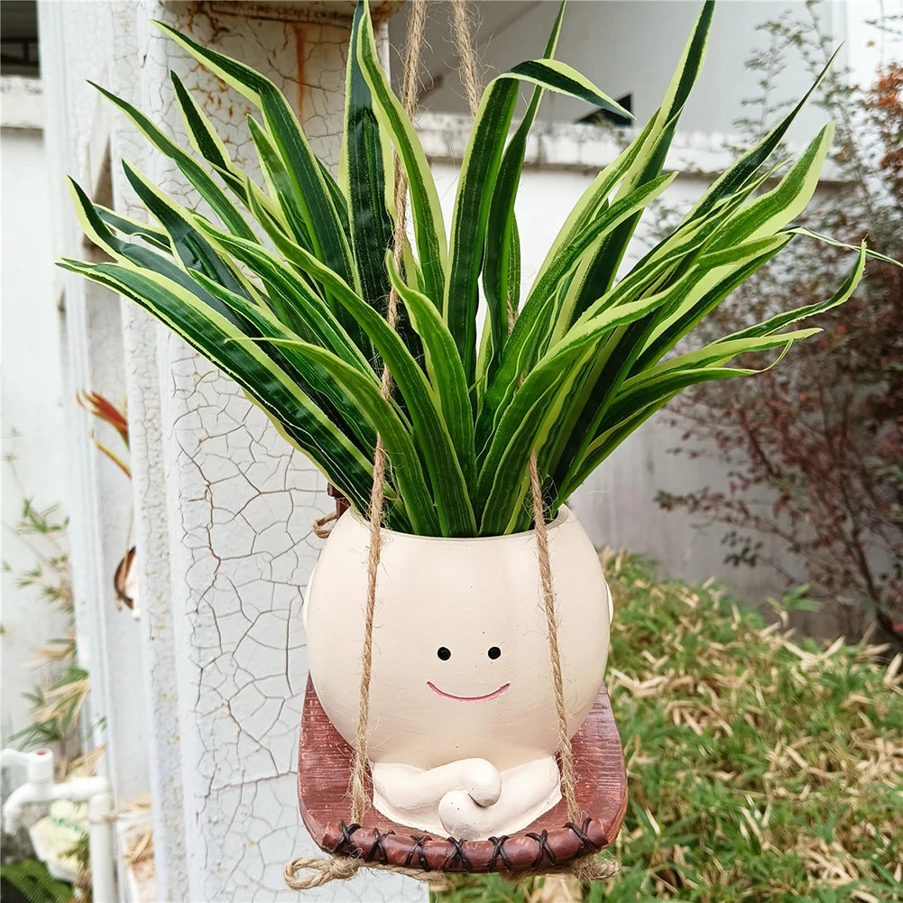 Cute Resin Face Succulent Planter – Rocking Chair Swing Style Decorative Succulent Planter Babs A