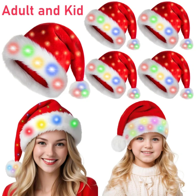 Light Up Santa Hat – LED Red Velvet Christmas Costume Hat LED Costume Hat Babs
