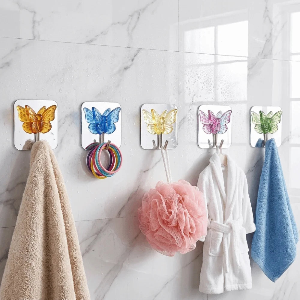 2PCS Crystal Butterfly Self-Adhesive Wall Hooks – Bathroom & Kitchen Decorative Wall Hooks Babs