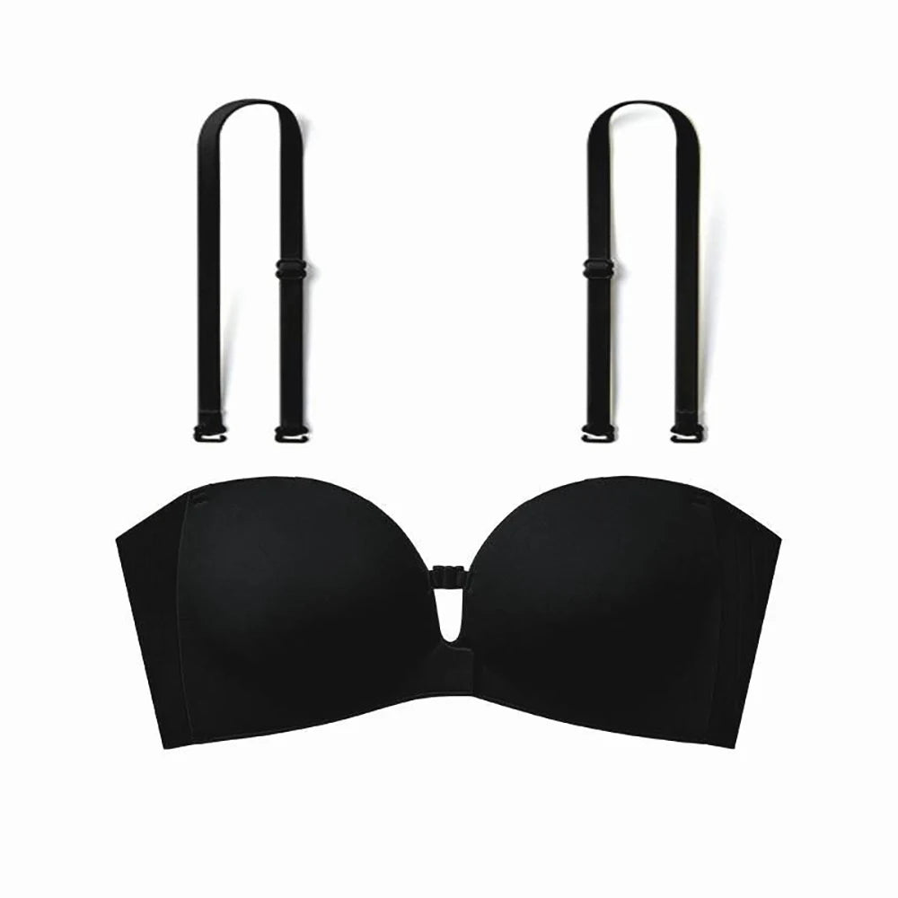 Women's Strapless Backless Seamless Push-Up Bralette Front Closure Seamless Bralette Babs Black S