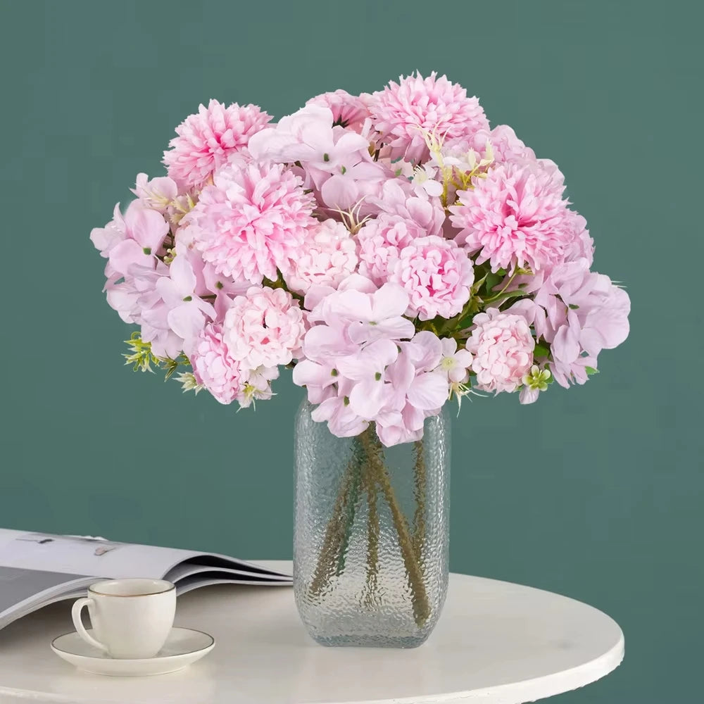Artificial 7-Head Carnation Hydrangea Chrysanthemum Bouquet Artificial Flower Bouquet Babs