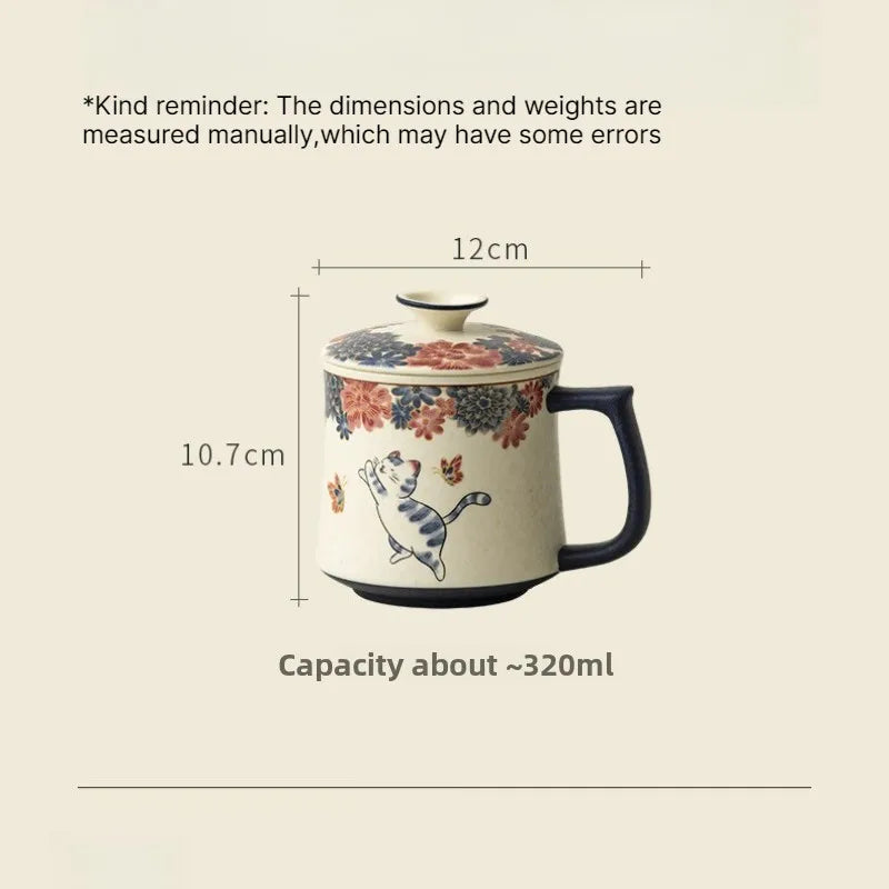 Cat Pattern Ceramic Mug with Lid | Chinese Style Teacup Ceramic Tea Mug Babs