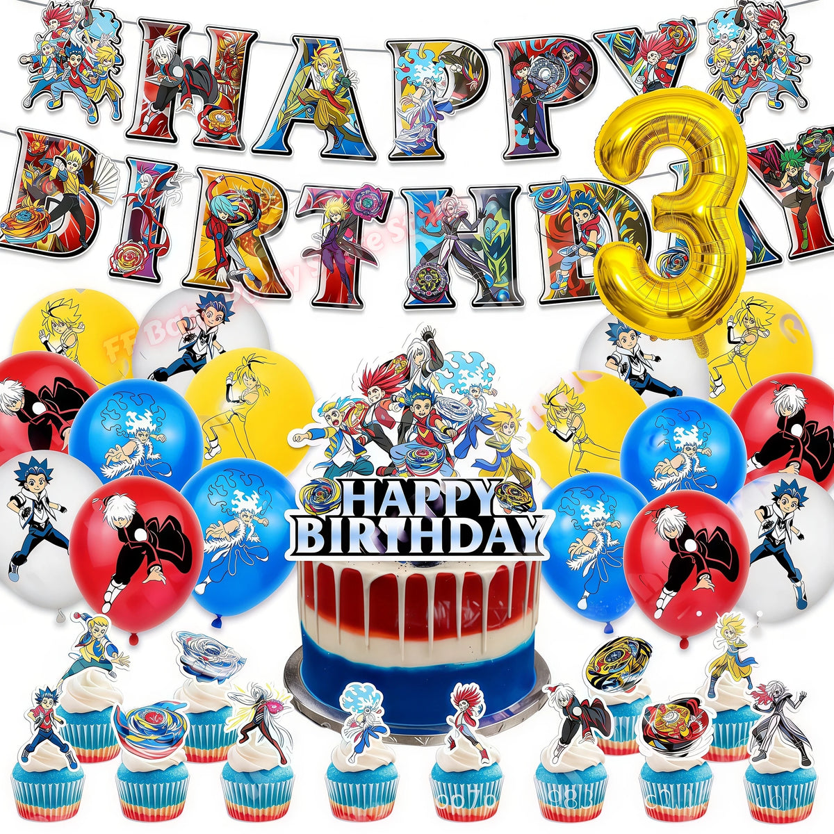 Beyblade & Bakugan Birthday Balloons Banner Party Decorations Party Decorations Set Babs 1set Number3