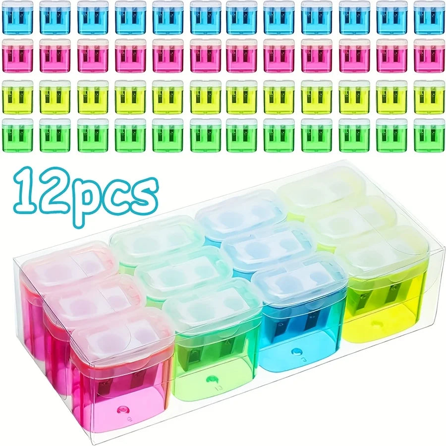 12-Pack Pencil Sharpeners – Double & Large Barrel with Clear Lid Pencil Sharpener Set Babs Random Color