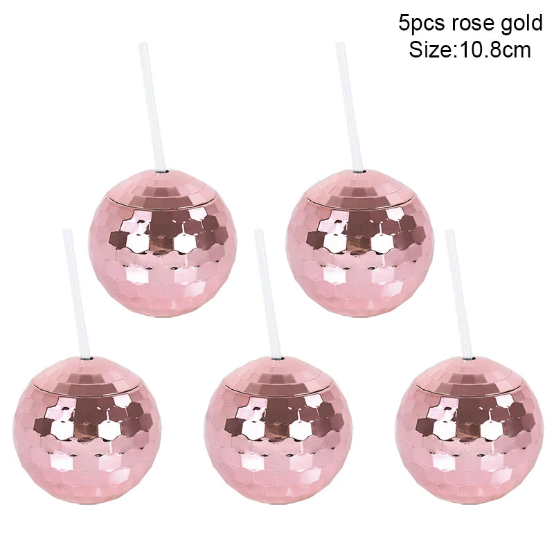 5-Pack Disco Ball Cups with Straws – Bridal & Party Supplies Party Cups Set Babs 5pcs rosegold