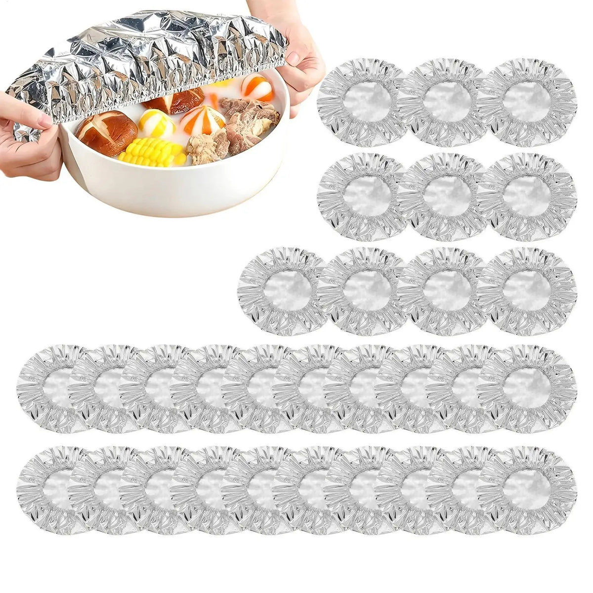 30-Pack Reusable Aluminum Foil Bowl Covers – Food Grade, Oven Safe Aluminum Foil Bowl Covers Babs
