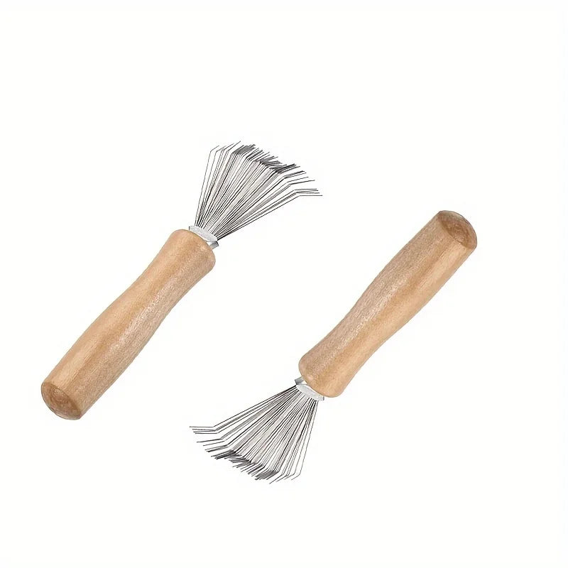 Mini Hair Brush Cleaner Tool – Metal Wire Rake & Wooden Handle Hair Brush Cleaner Babs