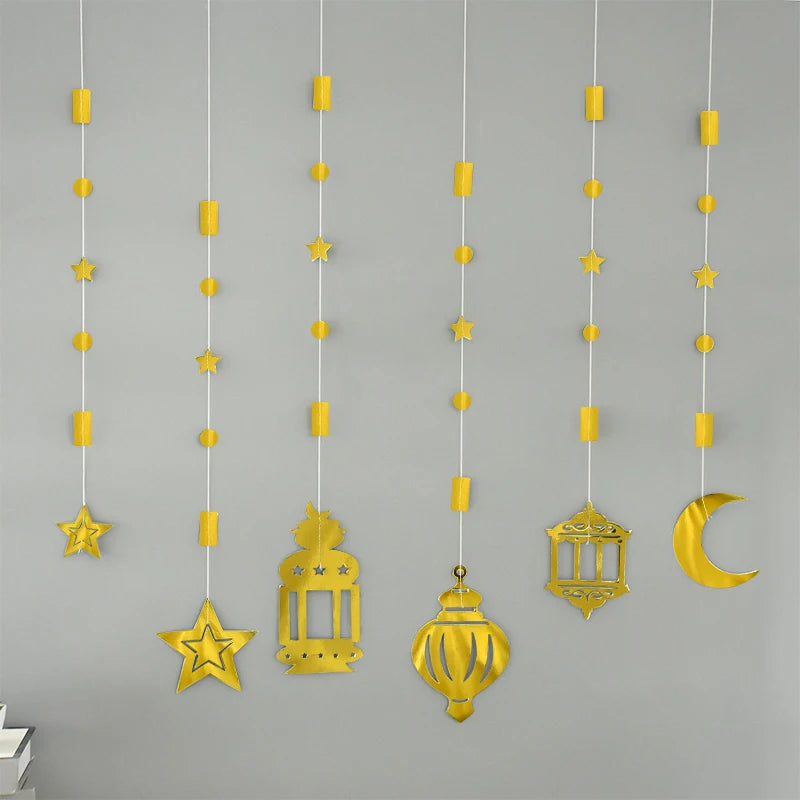 Eid Mubarak Swirl Banner Star Moon Ceiling Hanging Decoration Party Ceiling Decoration Babs Shiny Gold
