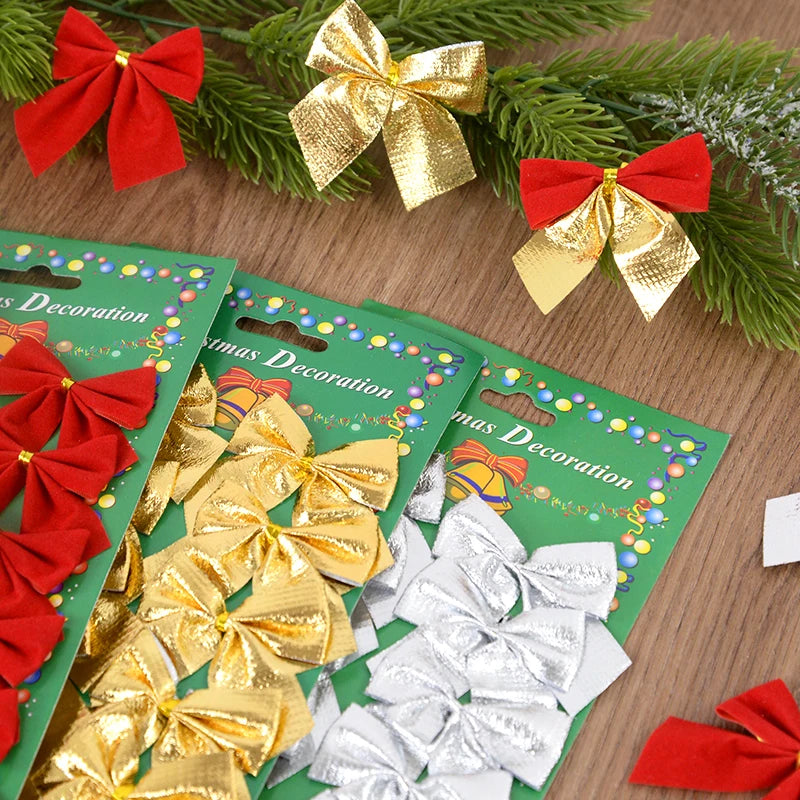 12/24pcs Christmas Bow Ornaments Red Gold Xmas Tree Pendants Christmas Tree Ornaments Babs
