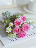 Silk Rose Artificial Flower Bouquet – Wedding & Home Decor Artificial Flower Bouquet Babs Pink 4 pcs